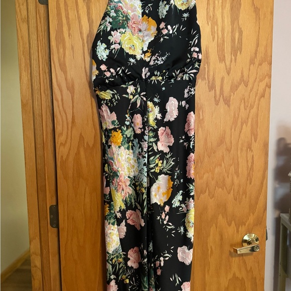 Petal & Pup Black Floral Dress with an Asymmetrical neckline. - Picture 6 of 7